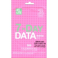 3HK 4G LTE Day-Pass $88 Data SIM